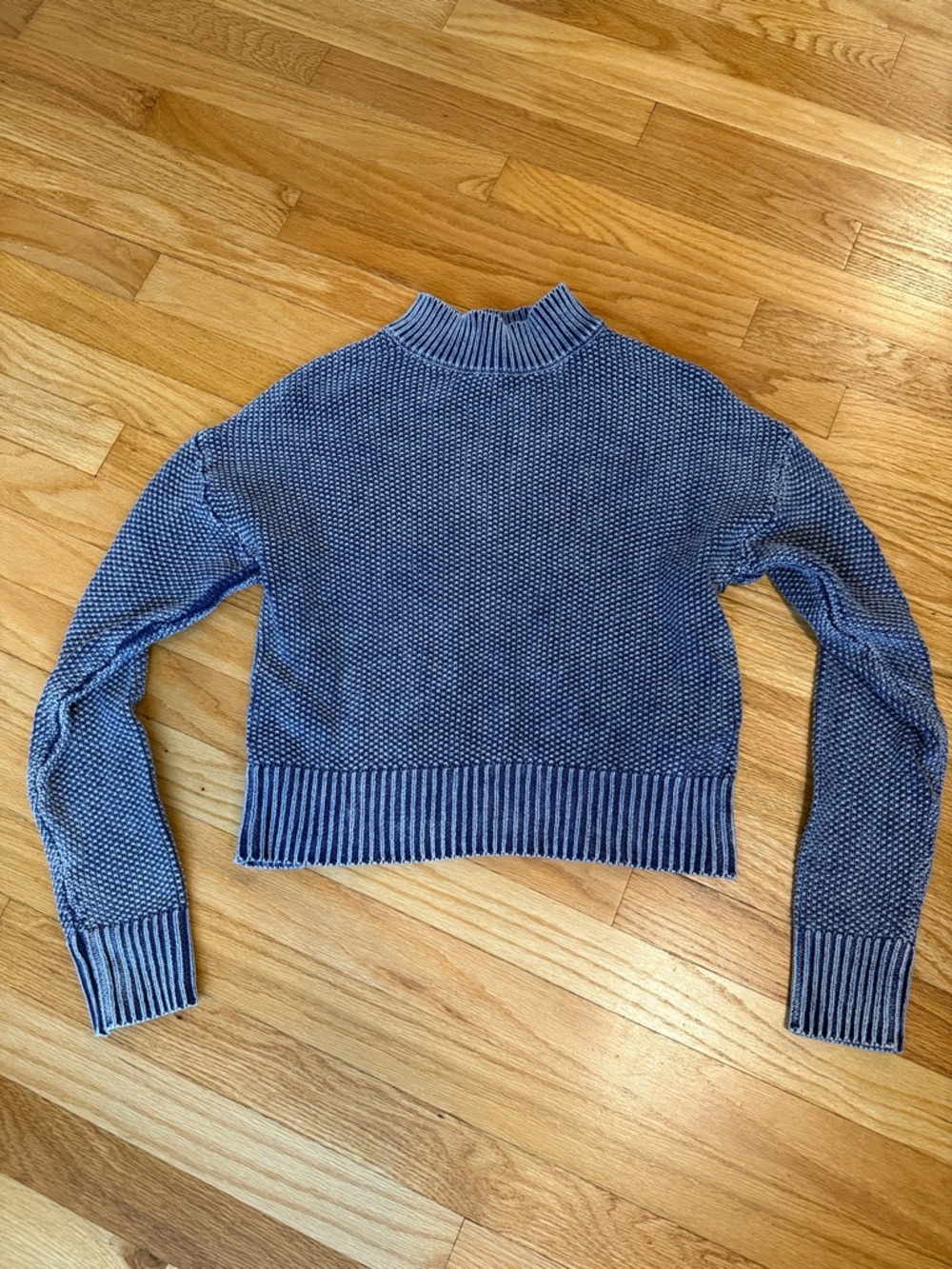 Cropped Mock Neck Blue Knit Sweater